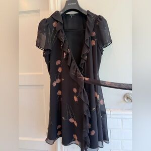 Madewell Black Floral wrap tie Dress